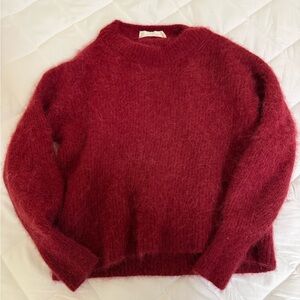 Everlane Deep Red Fuzzy Crewneck Sweater
